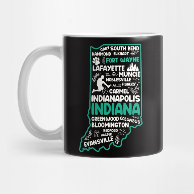 Fort Wayne Indiana cute map Indianapolis, Evansville, Carmel, South Bend, Fishers, Bloomington, Hammond, Gary, Lafayette by BoogieCreates